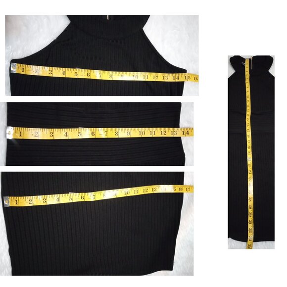 bebe Racer Halter Neck Rib Knit Black Bodycon Dress Sz M - Picture 8 of 9